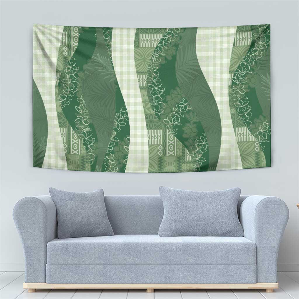 Polynesian Tribal Pattern Patchwork Picturesque Tapestry Sage Green