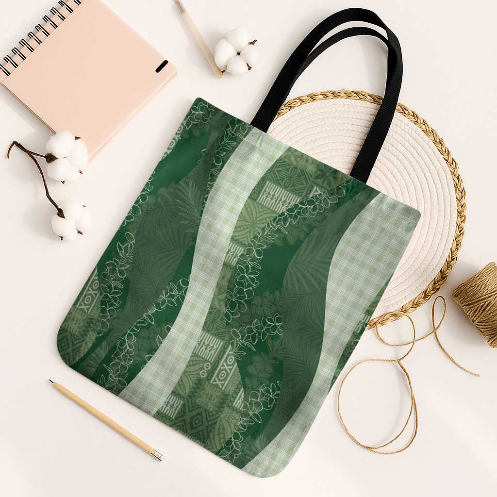 Polynesian Tribal Pattern Patchwork Picturesque Tote Bag Sage Green