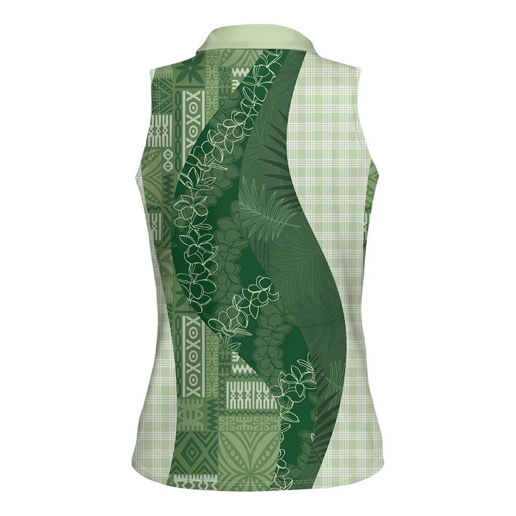 Polynesian Tribal Pattern Patchwork Picturesque Women Sleeveless Polo Shirt Sage Green