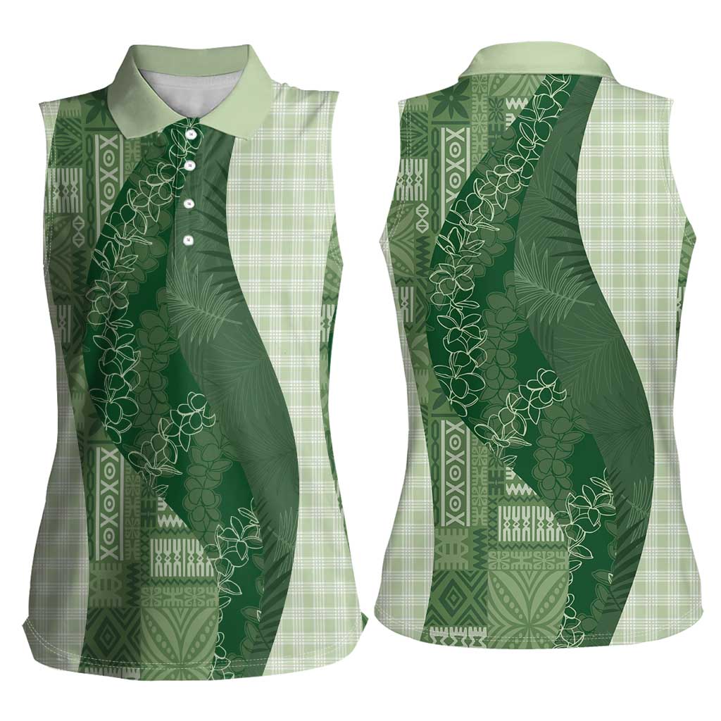 Polynesian Tribal Pattern Patchwork Picturesque Women Sleeveless Polo Shirt Sage Green
