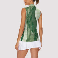 Polynesian Tribal Pattern Patchwork Picturesque Women Sleeveless Polo Shirt Sage Green