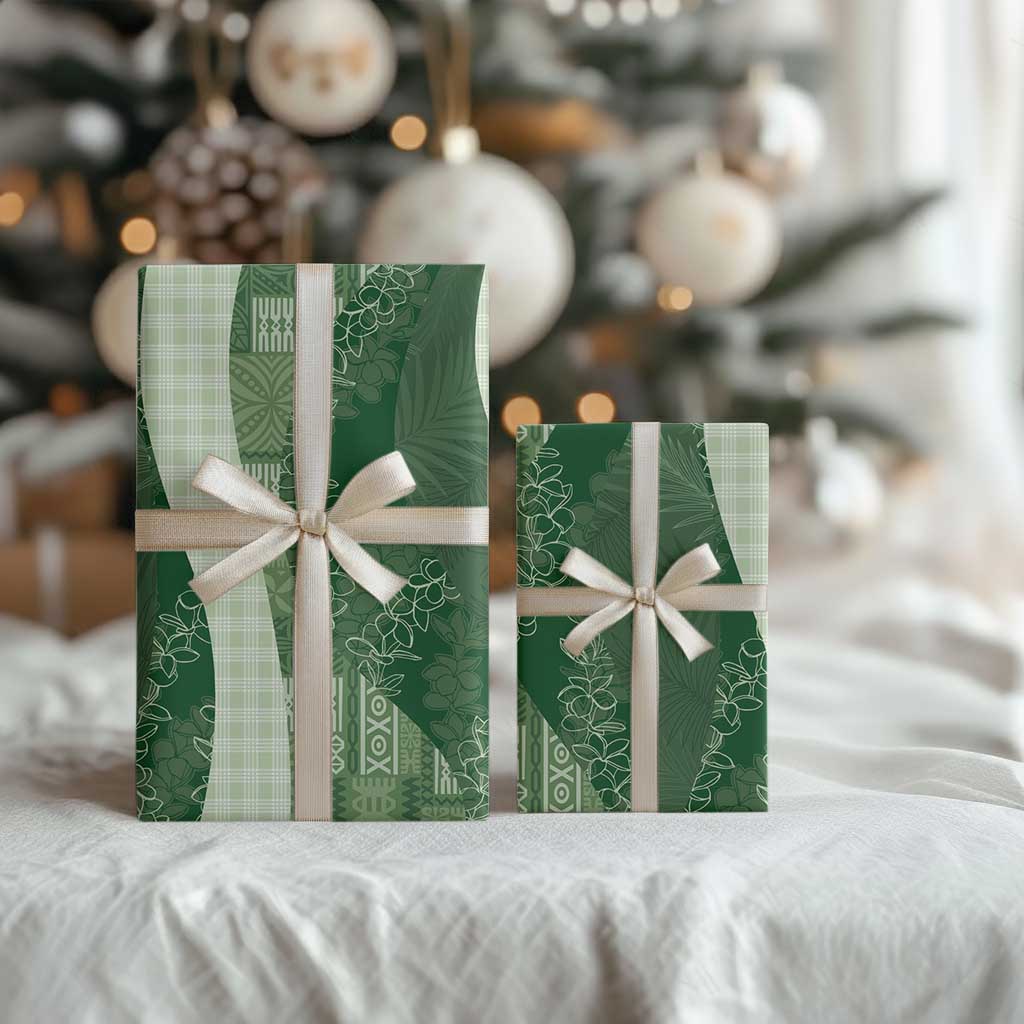 Polynesian Tribal Pattern Patchwork Picturesque Wrapping Paper Sage Green