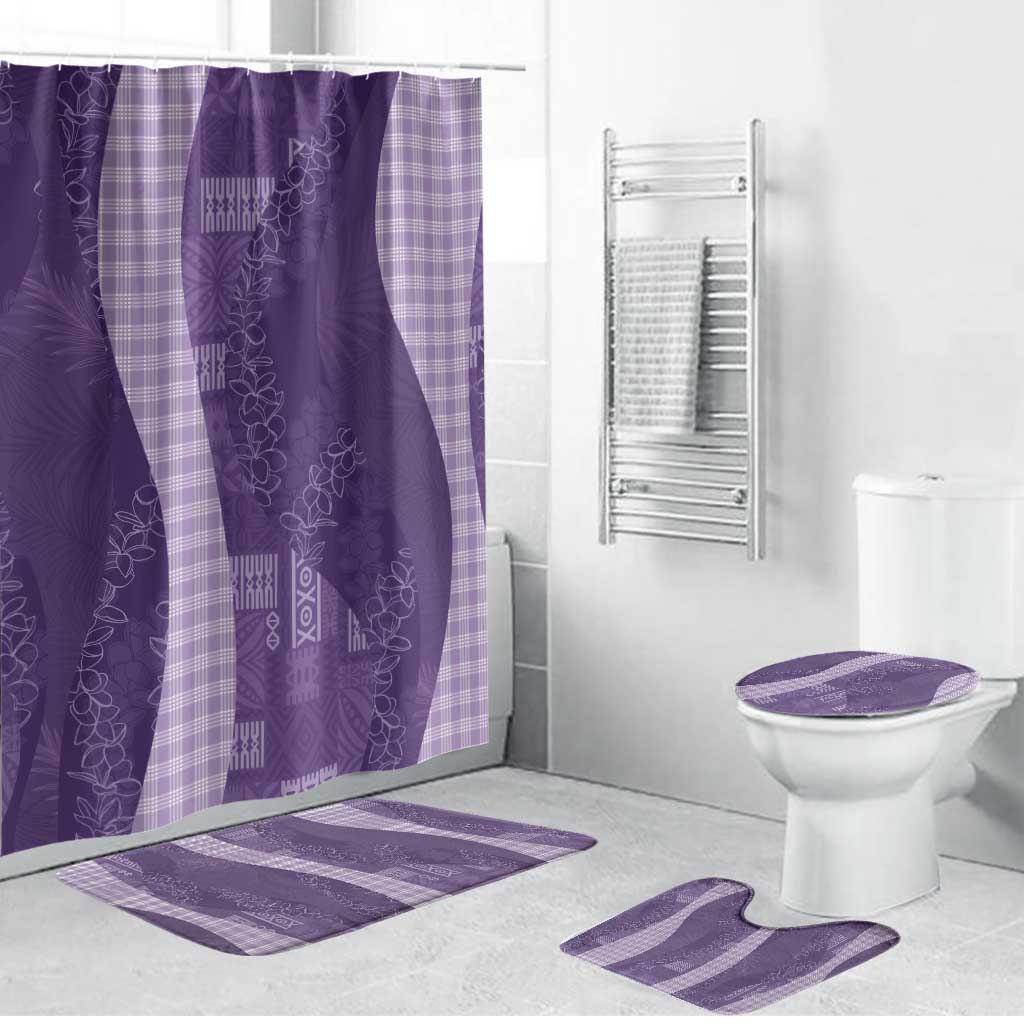Polynesian Tribal Pattern Patchwork Picturesque Bathroom Set Deep Violet