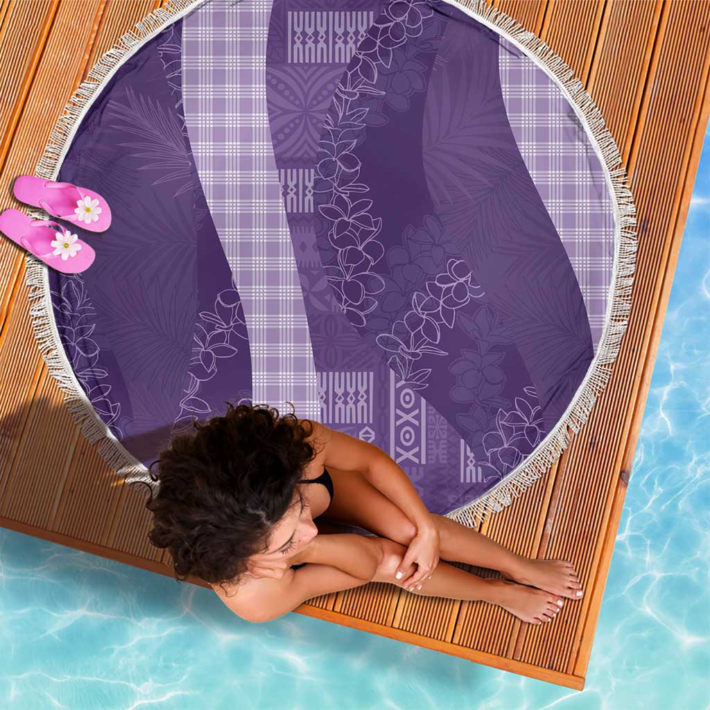 Polynesian Tribal Pattern Patchwork Picturesque Beach Blanket Deep Violet