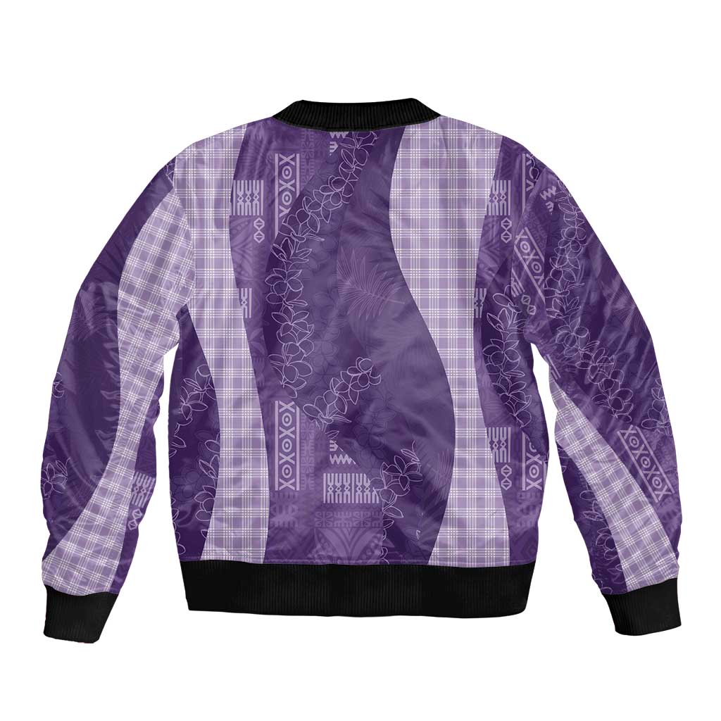 Polynesian Tribal Pattern Patchwork Picturesque Bomber Jacket Deep Violet
