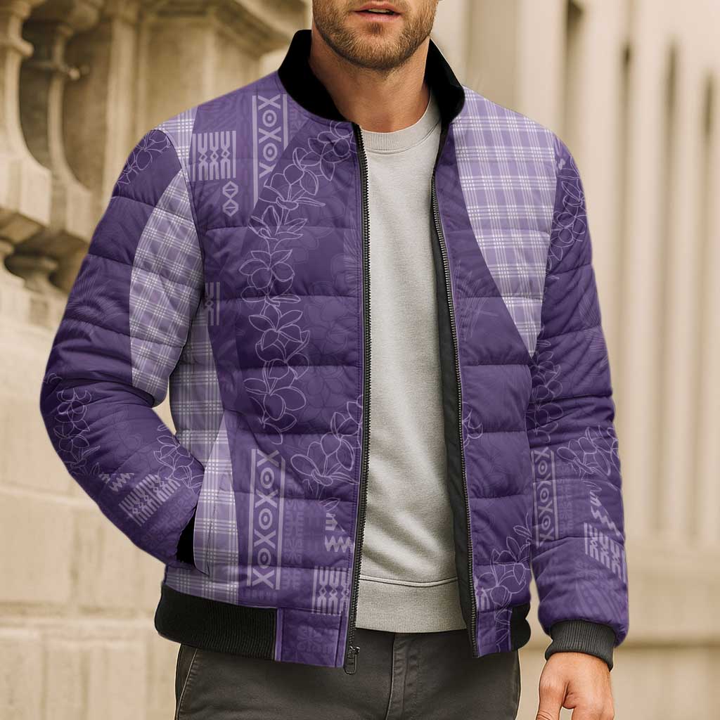 Polynesian Tribal Pattern Patchwork Picturesque Bomber Puffer Jacket Deep Violet