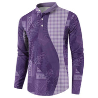 Polynesian Tribal Pattern Patchwork Picturesque Button Sweatshirt Deep Violet