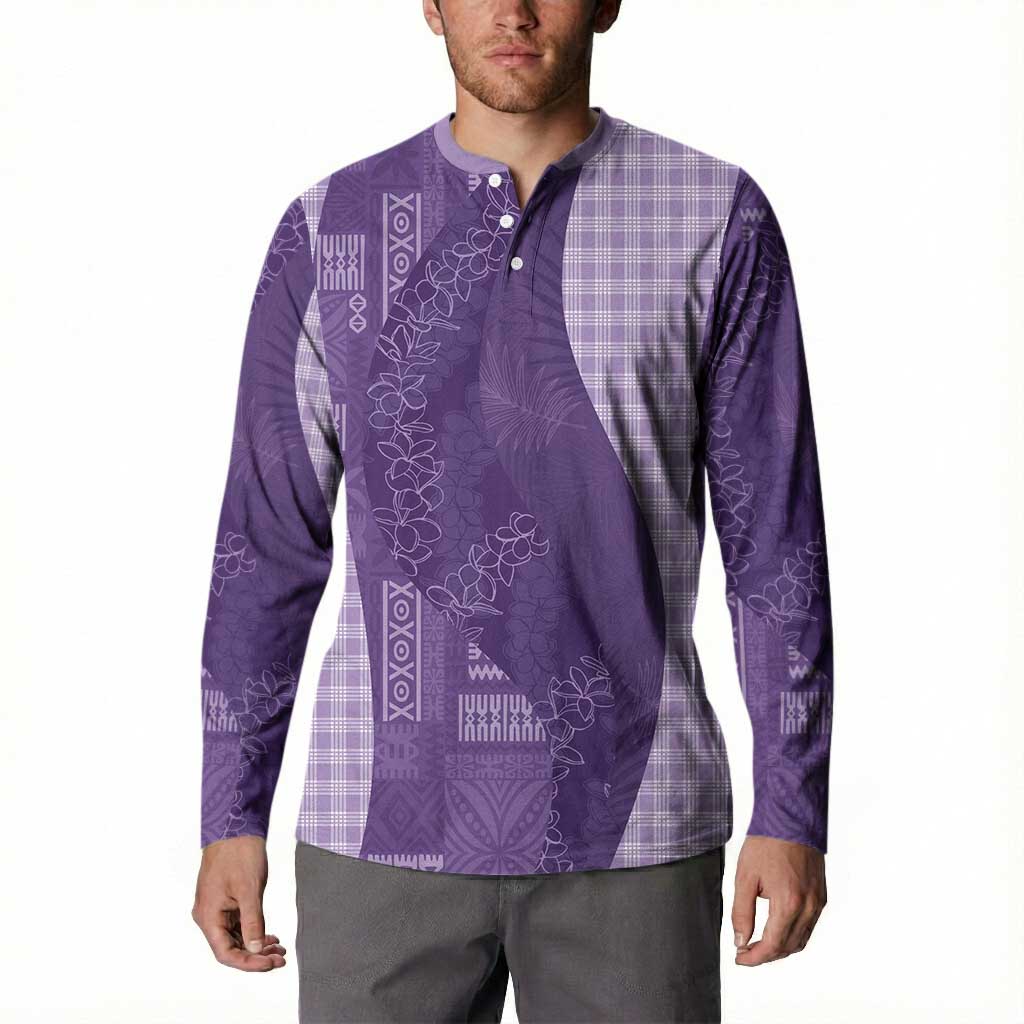 Polynesian Tribal Pattern Patchwork Picturesque Button Sweatshirt Deep Violet