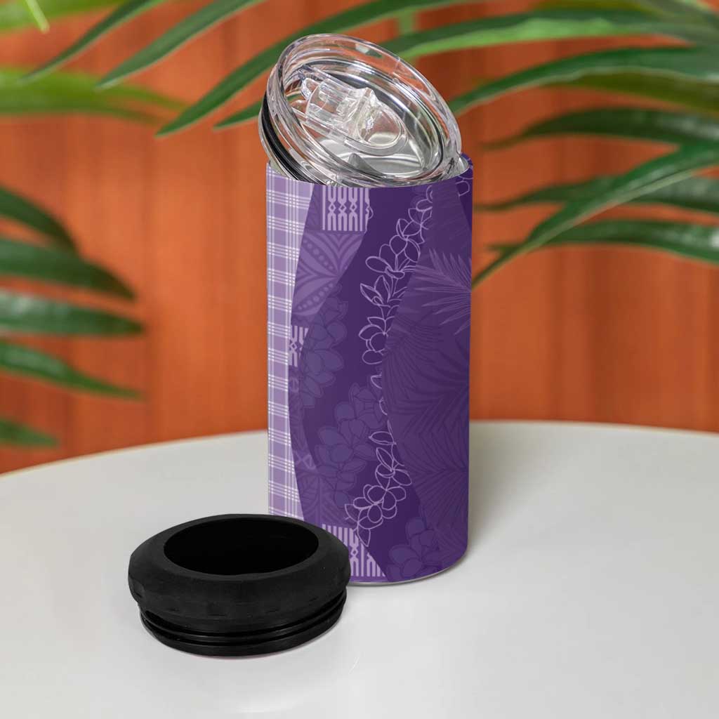 Polynesian Tribal Pattern Patchwork Picturesque 4 in 1 Can Cooler Tumbler Deep Violet