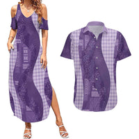 Polynesian Tribal Pattern Patchwork Picturesque Couples Matching Summer Maxi Dress and Hawaiian Shirt Deep Violet