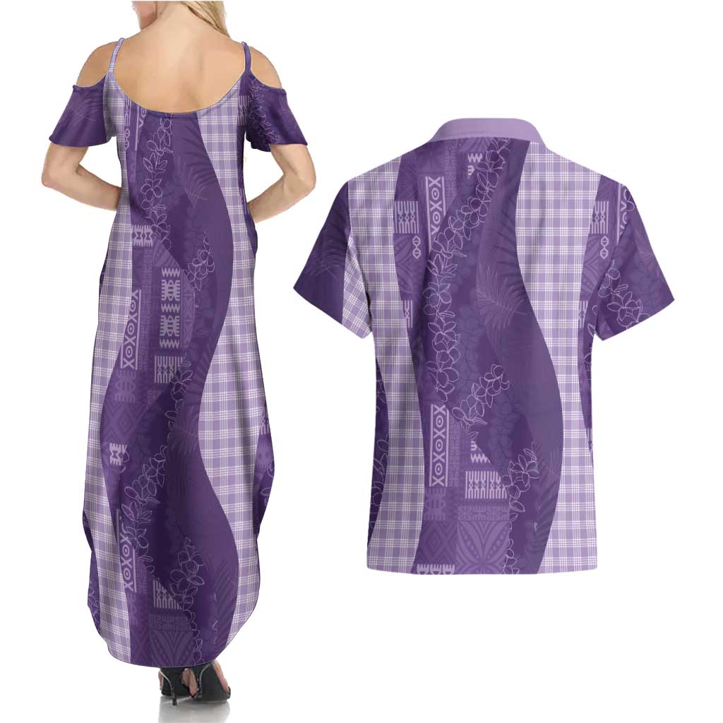 Polynesian Tribal Pattern Patchwork Picturesque Couples Matching Summer Maxi Dress and Hawaiian Shirt Deep Violet