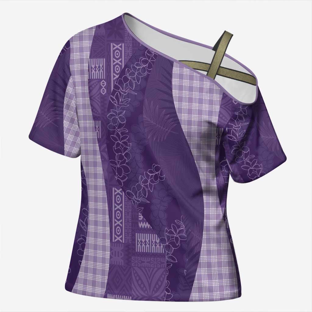 Polynesian Tribal Pattern Patchwork Picturesque Cross Shoulder Shirt Deep Violet