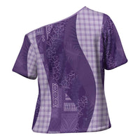 Polynesian Tribal Pattern Patchwork Picturesque Cross Shoulder Shirt Deep Violet