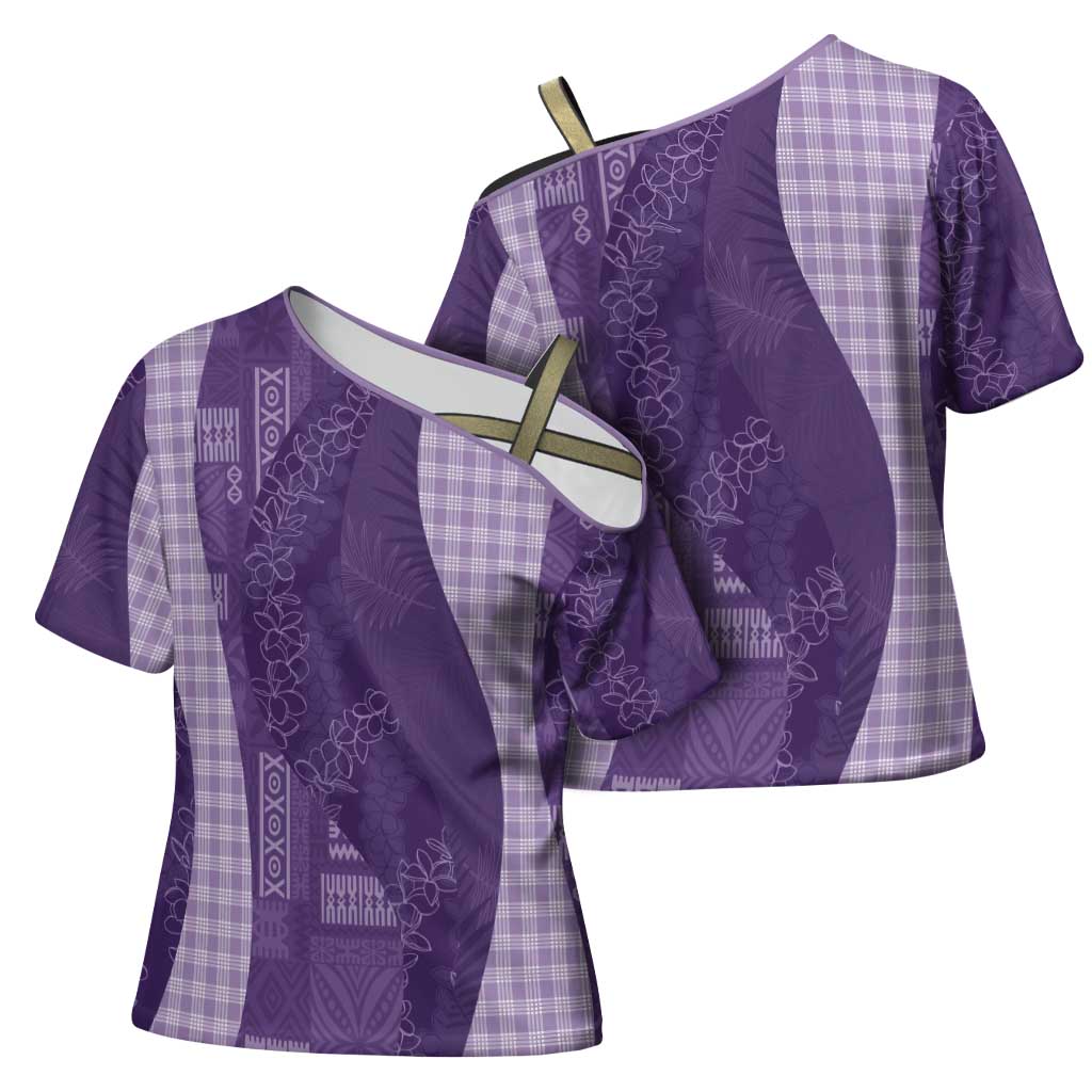 Polynesian Tribal Pattern Patchwork Picturesque Cross Shoulder Shirt Deep Violet