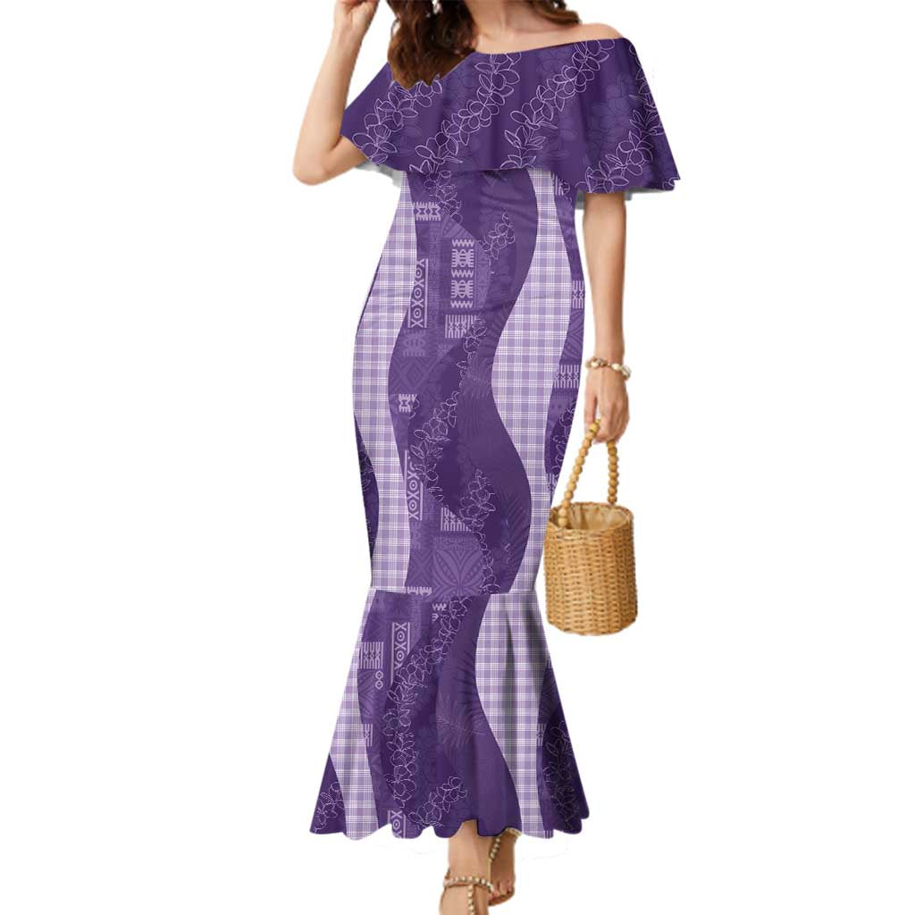 Polynesian Tribal Pattern Patchwork Picturesque Family Matching Mermaid Dress and Hawaiian Shirt Deep Violet