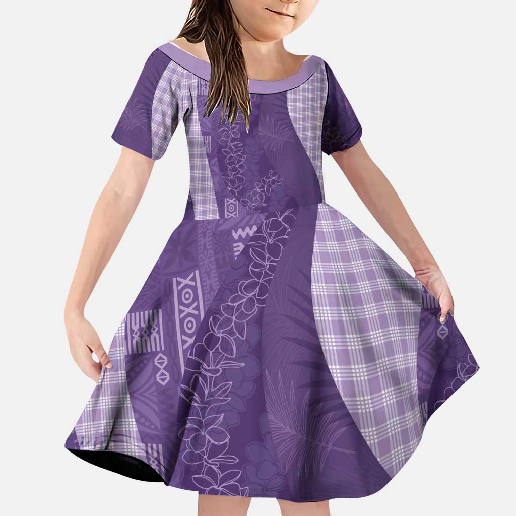 Polynesian Tribal Pattern Patchwork Picturesque Family Matching Off Shoulder Maxi Dress and Hawaiian Shirt Deep Violet