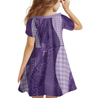 Polynesian Tribal Pattern Patchwork Picturesque Family Matching Off Shoulder Maxi Dress and Hawaiian Shirt Deep Violet