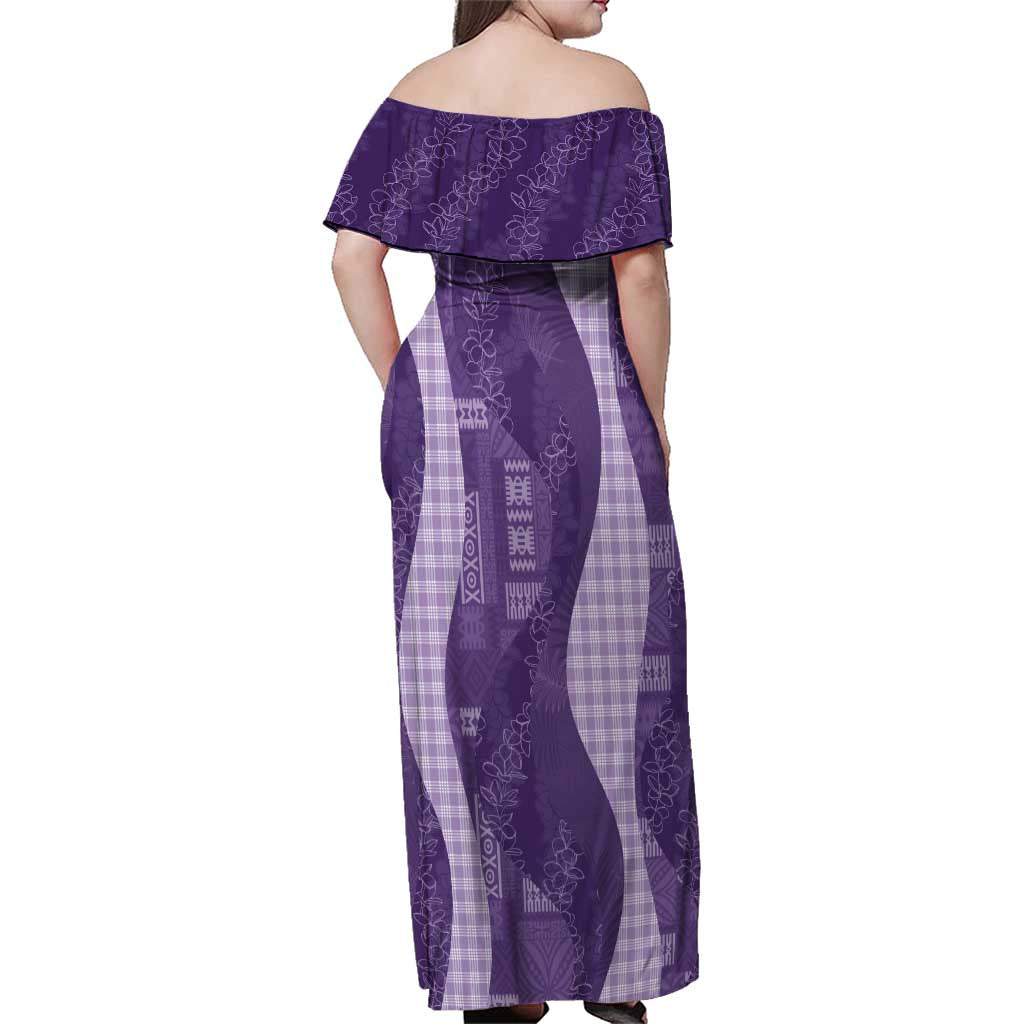 Polynesian Tribal Pattern Patchwork Picturesque Family Matching Off Shoulder Maxi Dress and Hawaiian Shirt Deep Violet