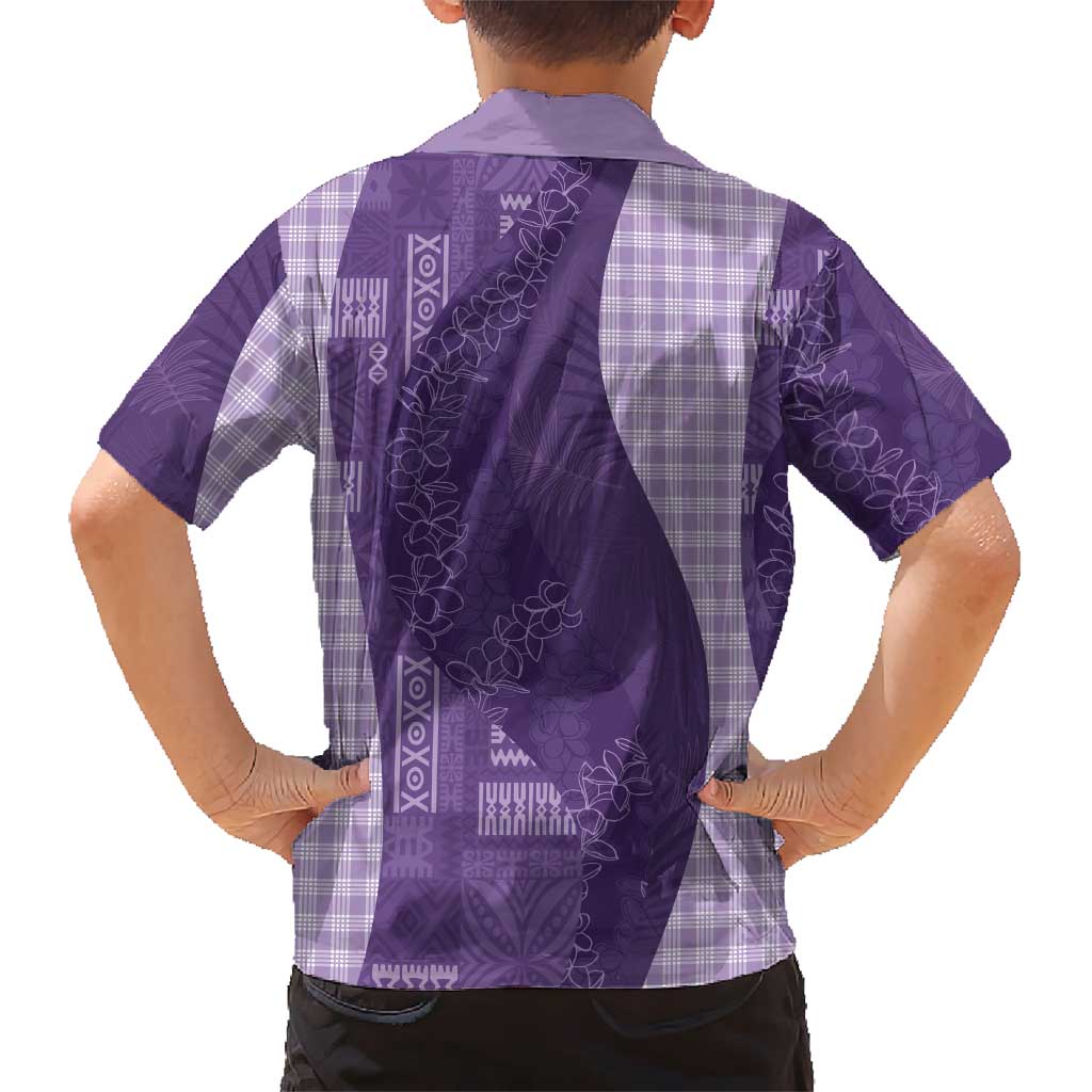 Polynesian Tribal Pattern Patchwork Picturesque Family Matching Off Shoulder Short Dress and Hawaiian Shirt Deep Violet