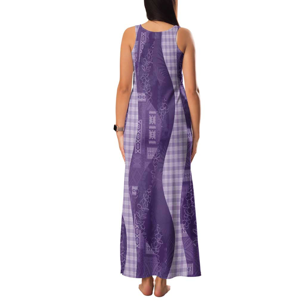 Polynesian Tribal Pattern Patchwork Picturesque Family Matching Tank Maxi Dress and Hawaiian Shirt Deep Violet