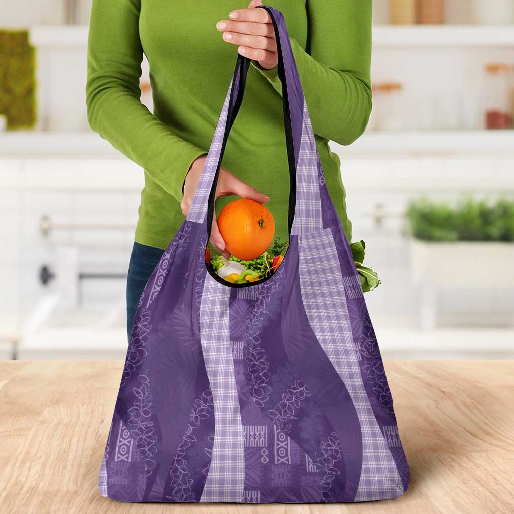 Polynesian Tribal Pattern Patchwork Picturesque Grocery Bag Deep Violet
