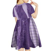 Polynesian Tribal Pattern Patchwork Picturesque Kid Short Sleeve Dress Deep Violet