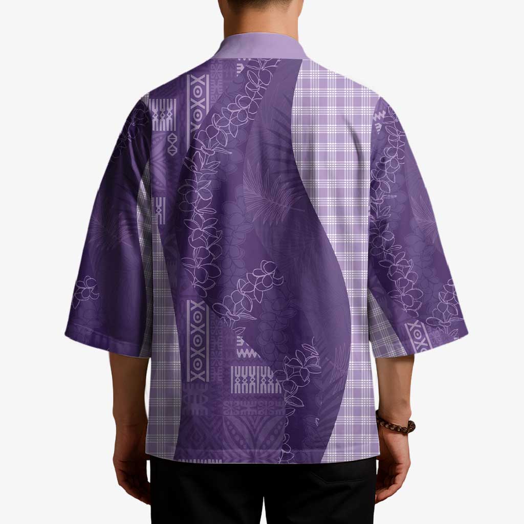 Polynesian Tribal Pattern Patchwork Picturesque Kimono Deep Violet