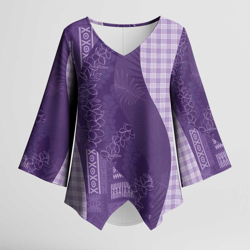 Polynesian Tribal Pattern Patchwork Picturesque Kimono Sleeve Blouse Deep Violet