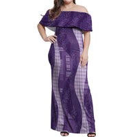 Polynesian Tribal Pattern Patchwork Picturesque Off Shoulder Maxi Dress Deep Violet