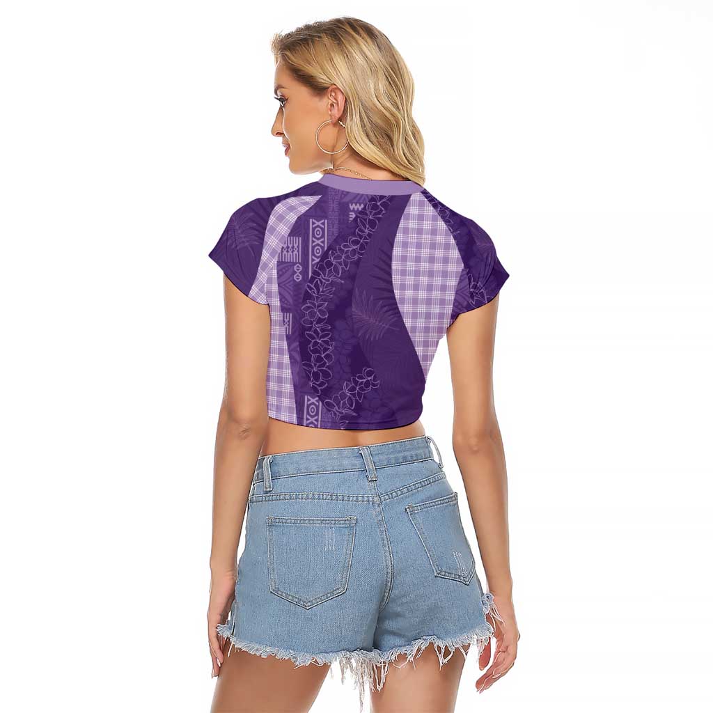 Polynesian Tribal Pattern Patchwork Picturesque Raglan Cropped T Shirt Deep Violet