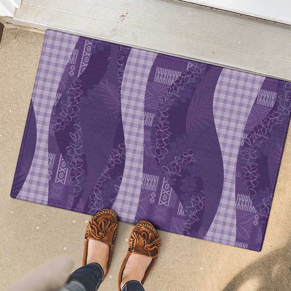 Polynesian Tribal Pattern Patchwork Picturesque Rubber Doormat Deep Violet