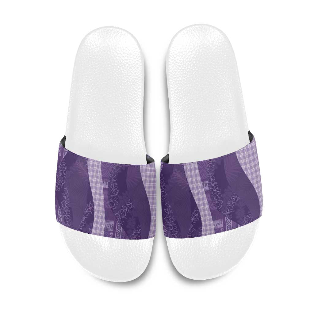 Polynesian Tribal Pattern Patchwork Picturesque Slide Sandals Deep Violet