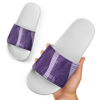 Polynesian Tribal Pattern Patchwork Picturesque Slide Sandals Deep Violet