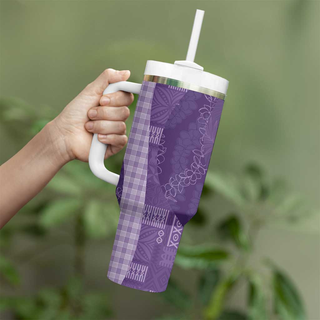 Polynesian Tribal Pattern Patchwork Picturesque Tumbler With Handle Deep Violet