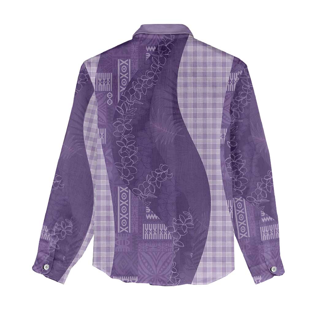 Polynesian Tribal Pattern Patchwork Picturesque Women Casual Shirt Deep Violet
