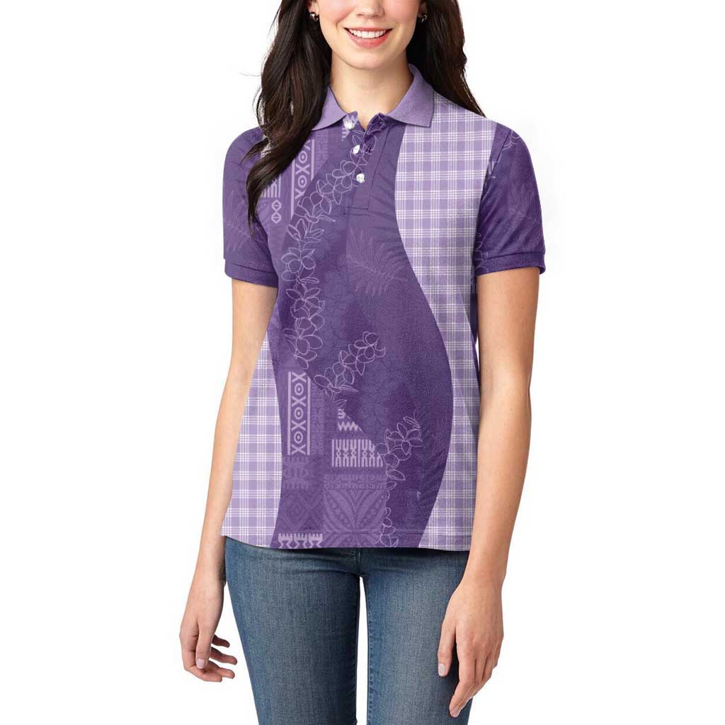 Polynesian Tribal Pattern Patchwork Picturesque Women Polo Shirt Deep Violet