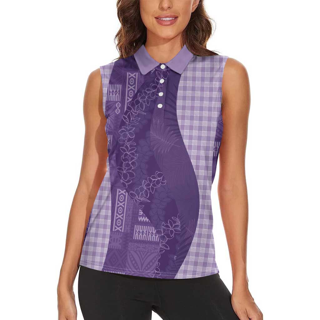 Polynesian Tribal Pattern Patchwork Picturesque Women Sleeveless Polo Shirt Deep Violet