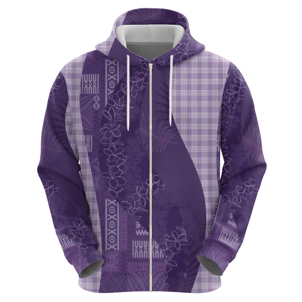 Polynesian Tribal Pattern Patchwork Picturesque Zip Hoodie Deep Violet