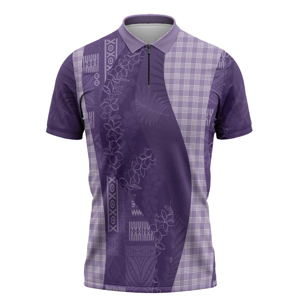 Polynesian Tribal Pattern Patchwork Picturesque Zipper Polo Shirt Deep Violet
