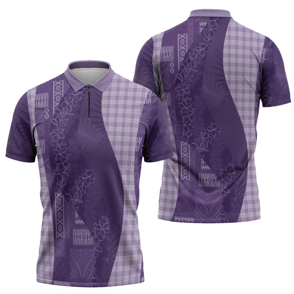Polynesian Tribal Pattern Patchwork Picturesque Zipper Polo Shirt Deep Violet