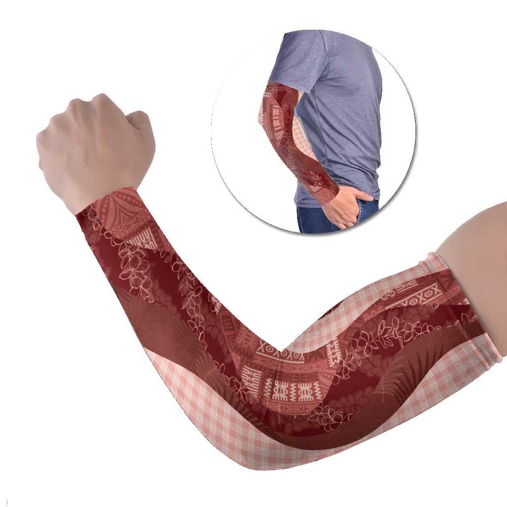 Polynesian Tribal Pattern Patchwork Picturesque Arm Sleeves Crimson LT7 Set of 2 Crimson - Polynesian Pride