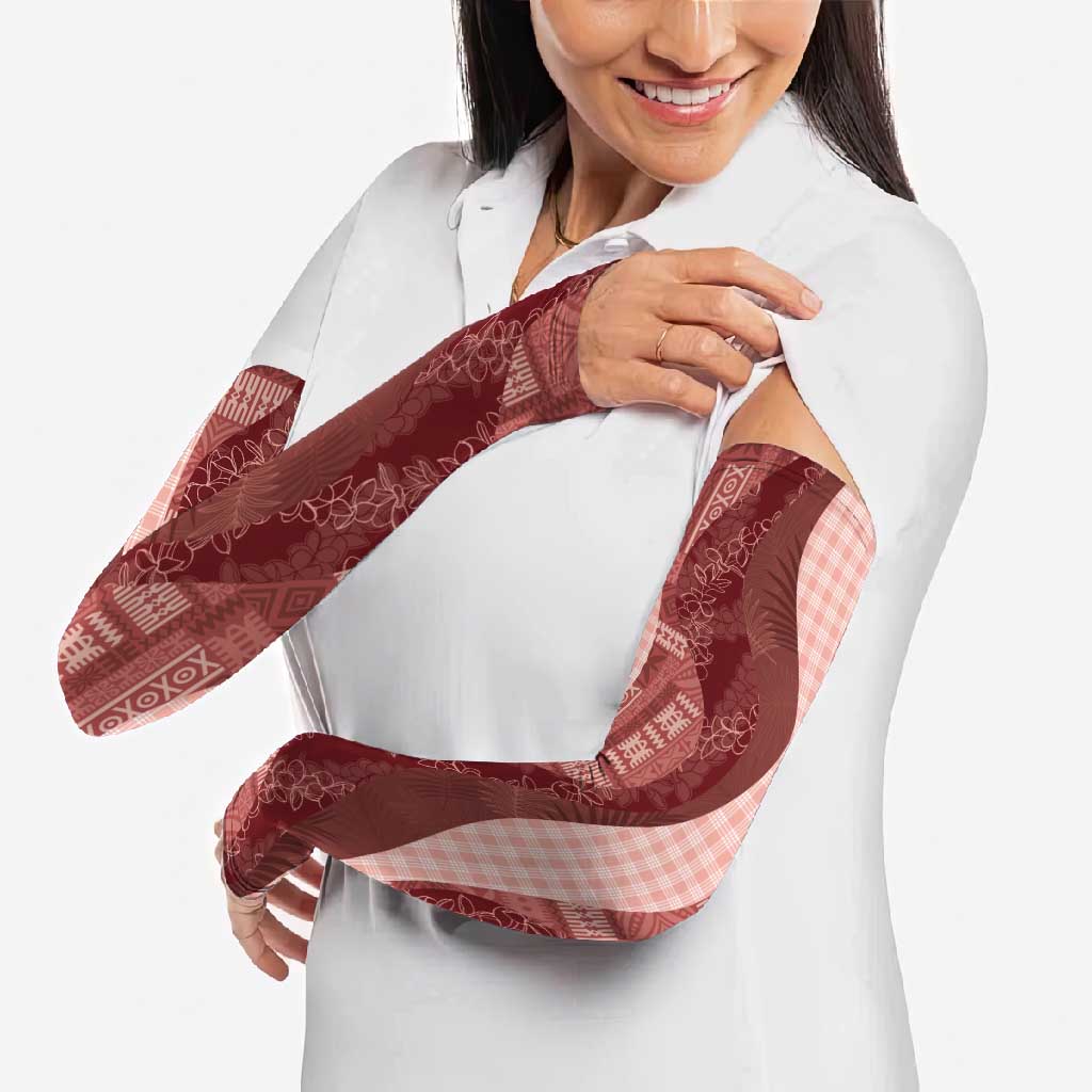 Polynesian Tribal Pattern Patchwork Picturesque Arm Sleeves Crimson