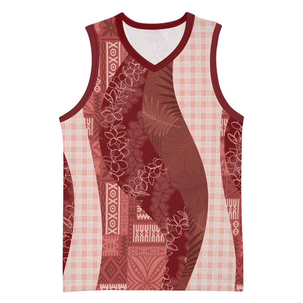 Polynesian Tribal Pattern Patchwork Picturesque Basketball Jersey Crimson