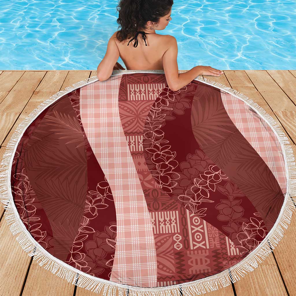 Polynesian Tribal Pattern Patchwork Picturesque Beach Blanket Crimson