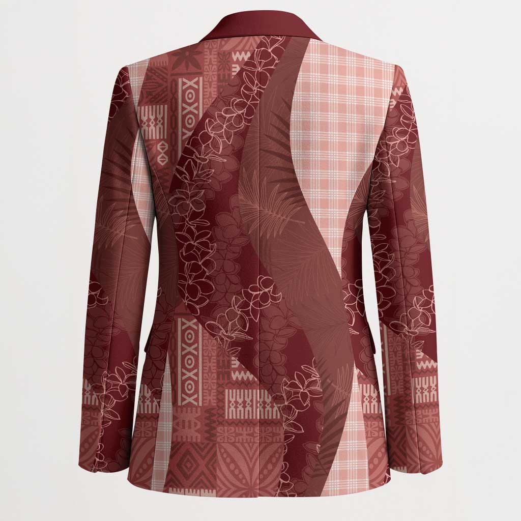 Polynesian Tribal Pattern Patchwork Picturesque Blazer Crimson