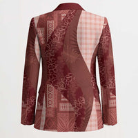Polynesian Tribal Pattern Patchwork Picturesque Blazer Crimson