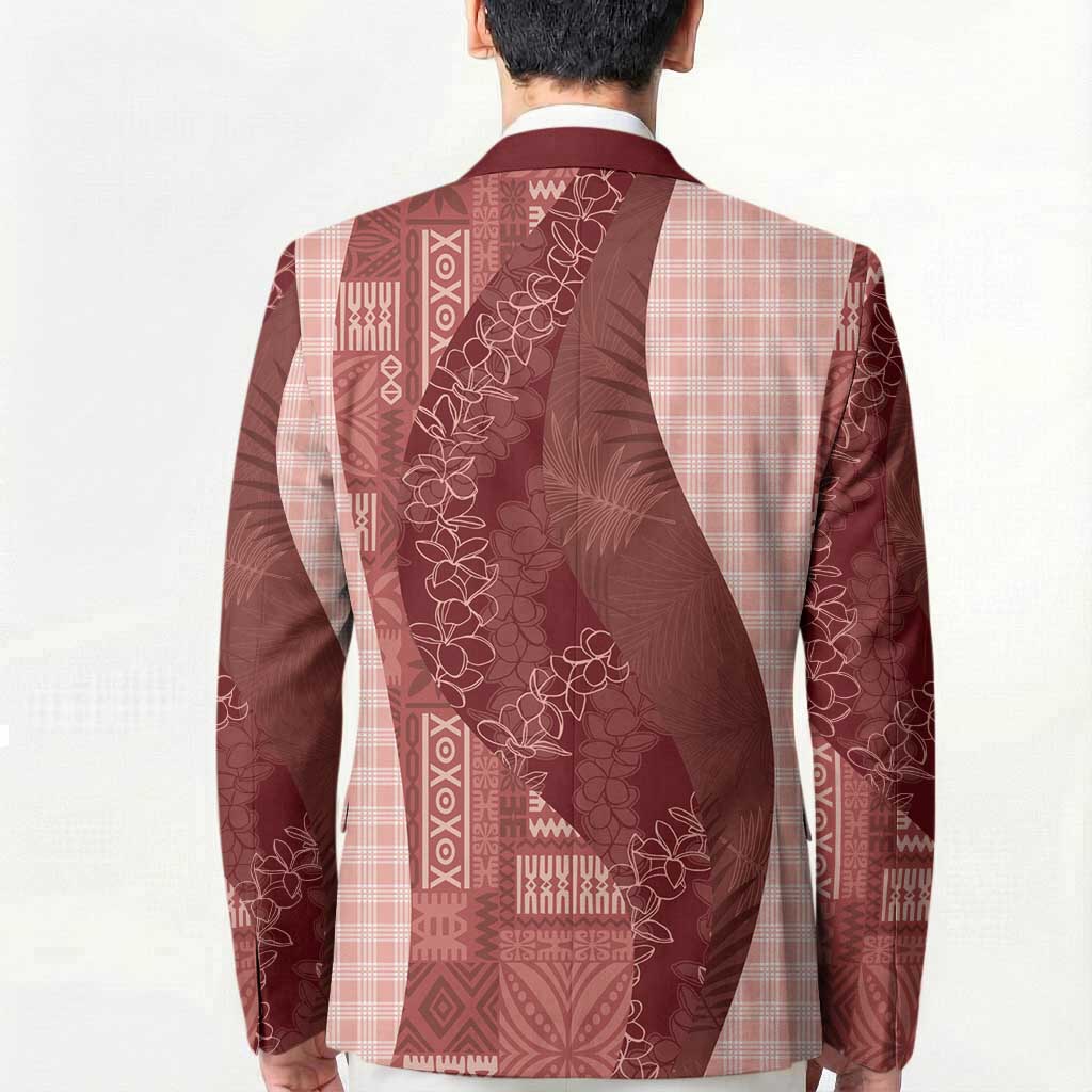 Polynesian Tribal Pattern Patchwork Picturesque Blazer Crimson