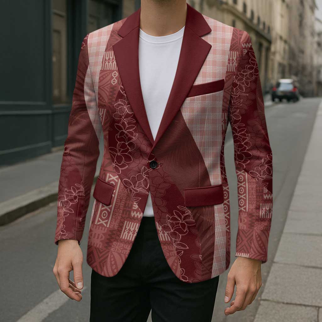 Polynesian Tribal Pattern Patchwork Picturesque Blazer Crimson