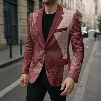 Polynesian Tribal Pattern Patchwork Picturesque Blazer Crimson