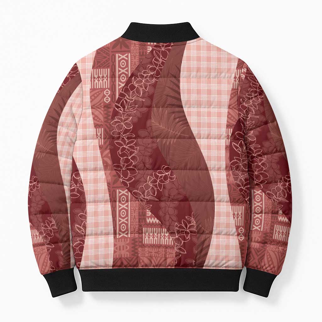 Polynesian Tribal Pattern Patchwork Picturesque Bomber Puffer Jacket Crimson